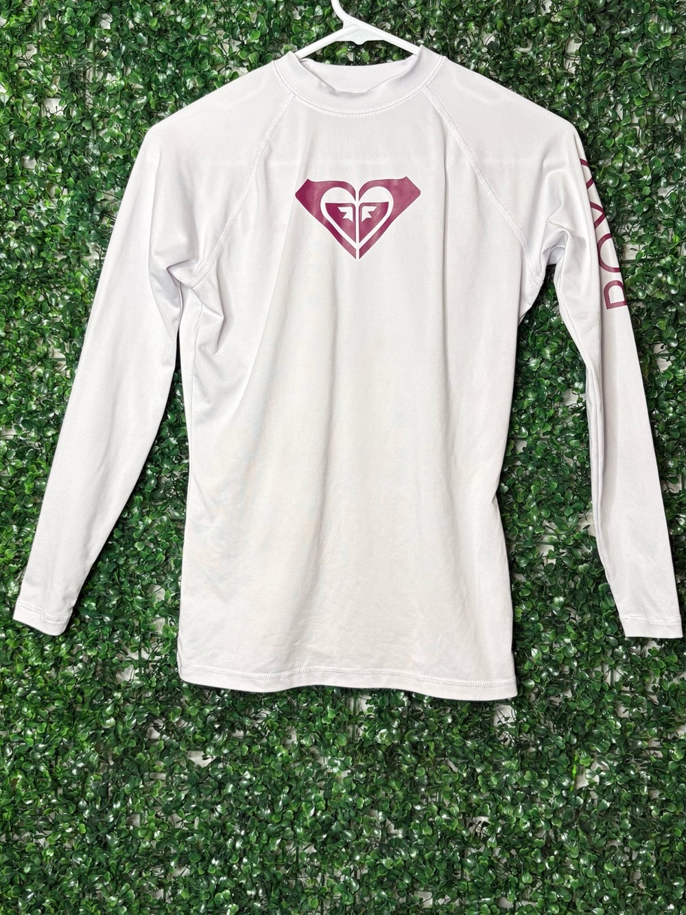 Roxy White Long Sleeve Rash Guard with Pink Logo
